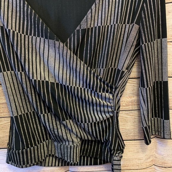 Sliver and Black Faux Wrap Top - Picture 3 of 6